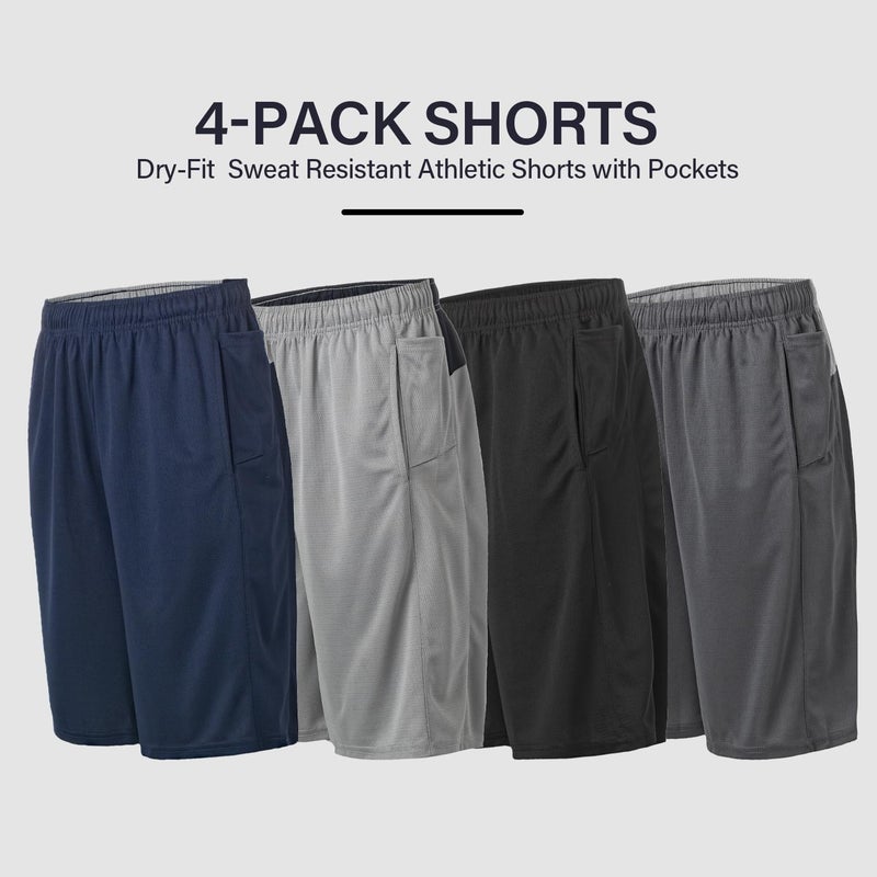 Essential Elements 4 Pack: Men's Dry-Fit Sweat Resistant Active Athletic Performance Shorts - Image 5